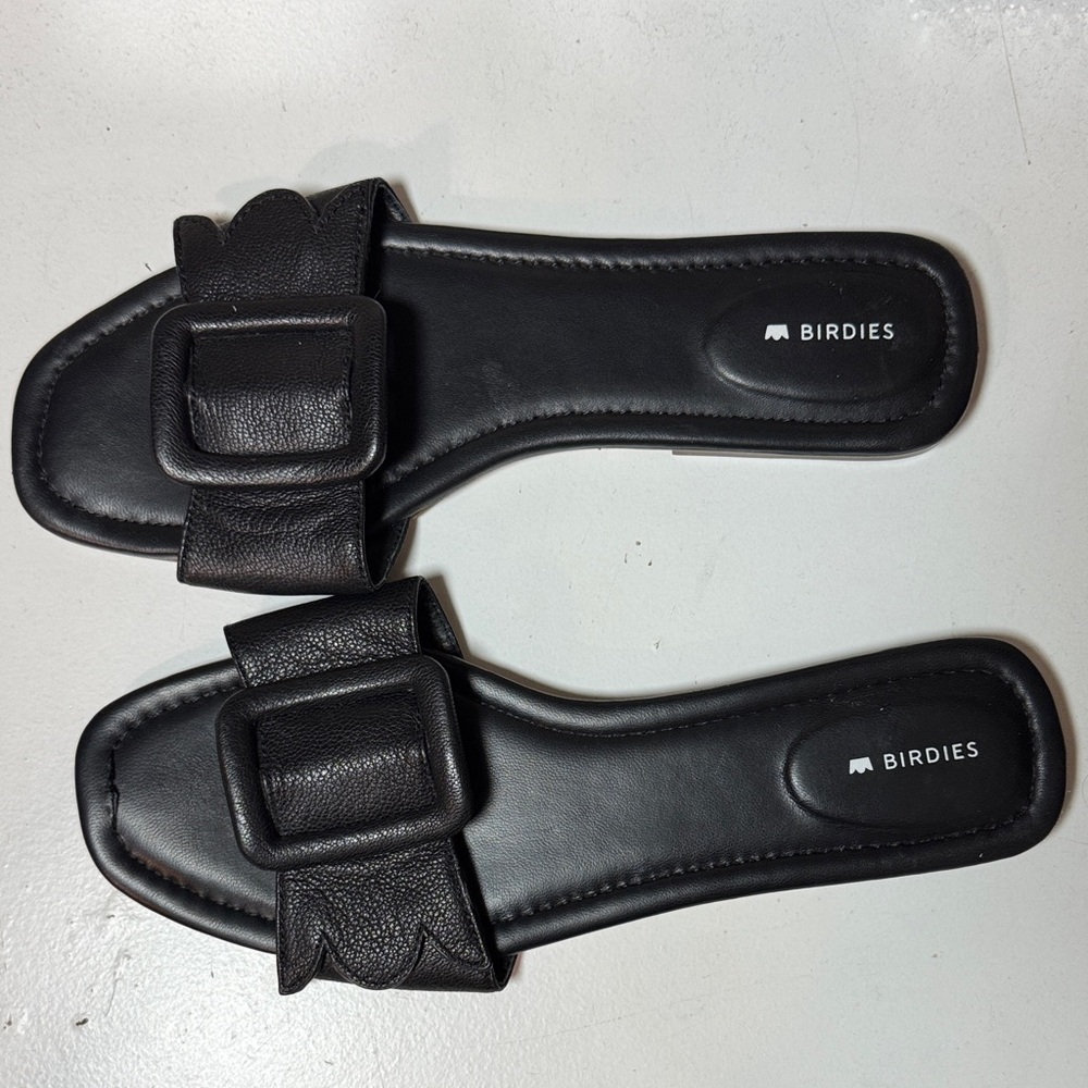 Birdies Black Kiwi Buckle Slide Sandals - Picture 2 of 5